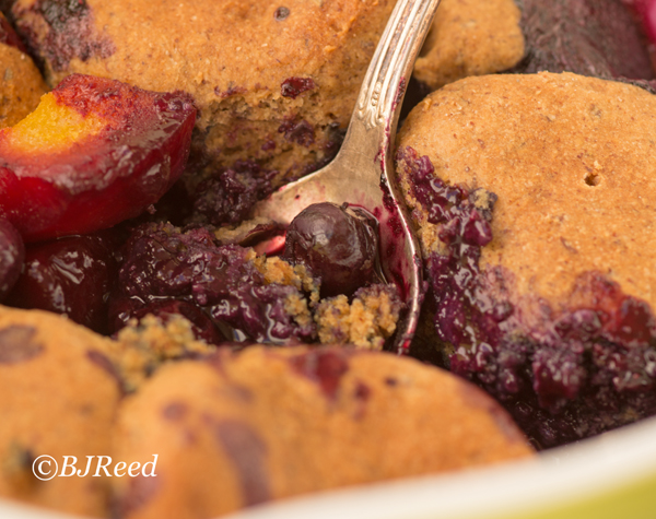 Coach BJ's Blueberries and Peaches Cobbler in the round