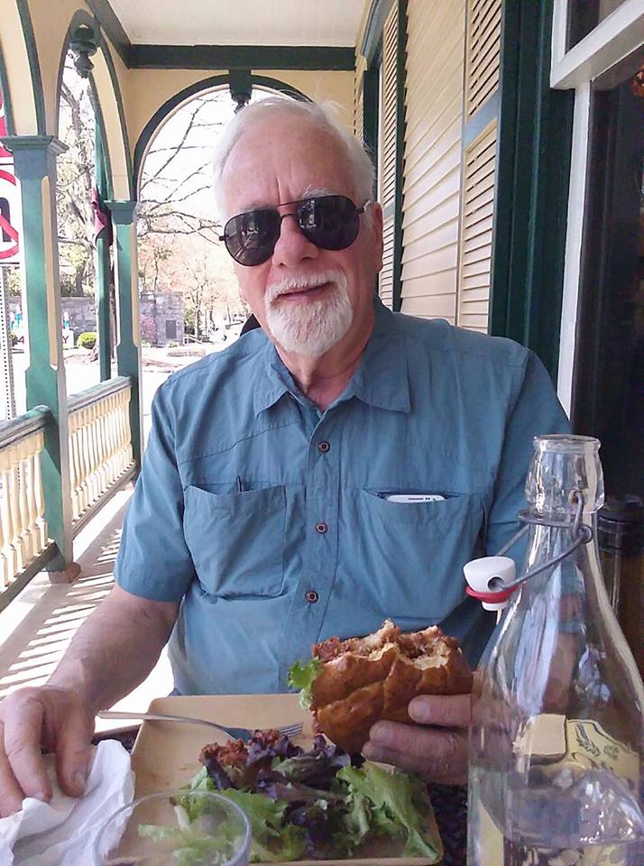 Tom's wonderful lunch on the side porch at Tomato Pie Cafe