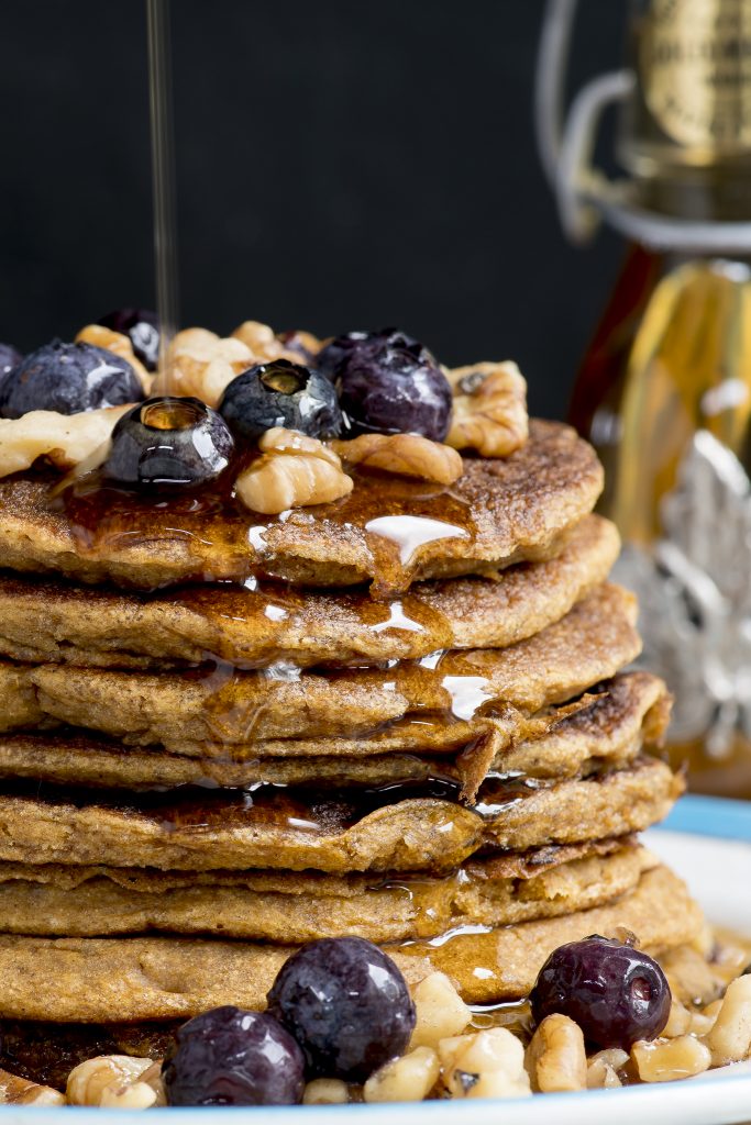 PUMPKIN PANCAKES with Blueberries, Walnuts and Maple Syrup!
