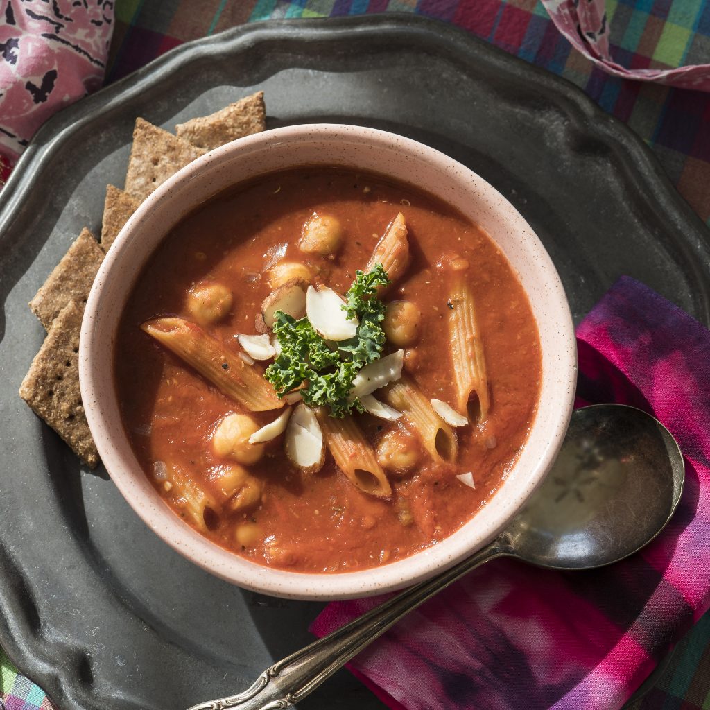 CREAMY TOMATO SOUP w/Chickpeas and Pasta